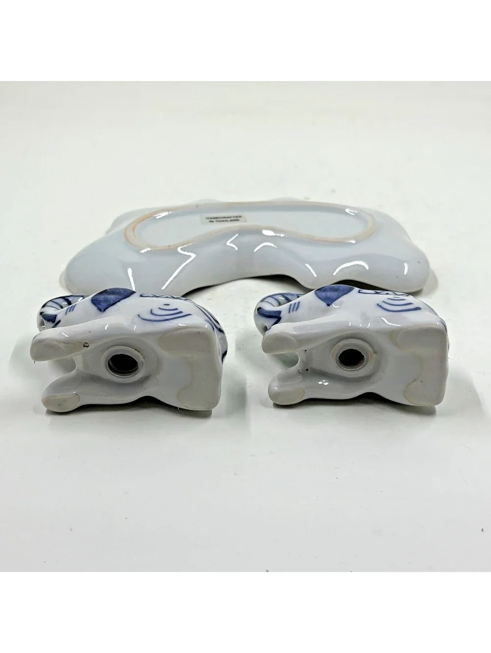 2 Delft Style Elephant Salt and Pepper Shakers with Tray - Vintage